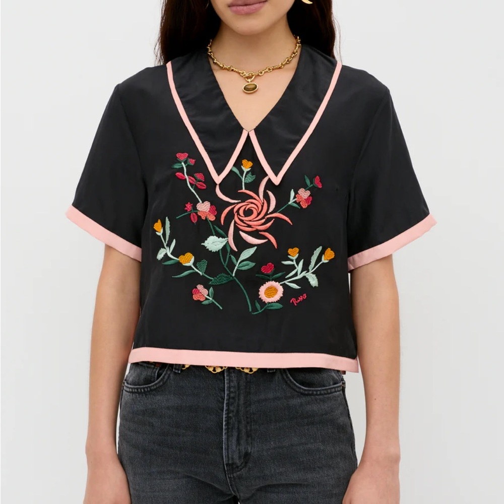 RIXO Frida embroidered silk blouse